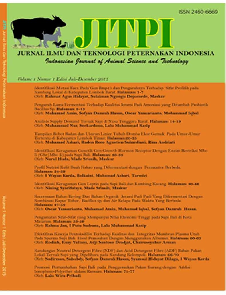 JURNAL ILMU DAN TEKNOLOGI PETERNAKAN INDONESIA Vol 1 2015/ Indonesian Journal of Animal Science and Technology Vol 1 2015
