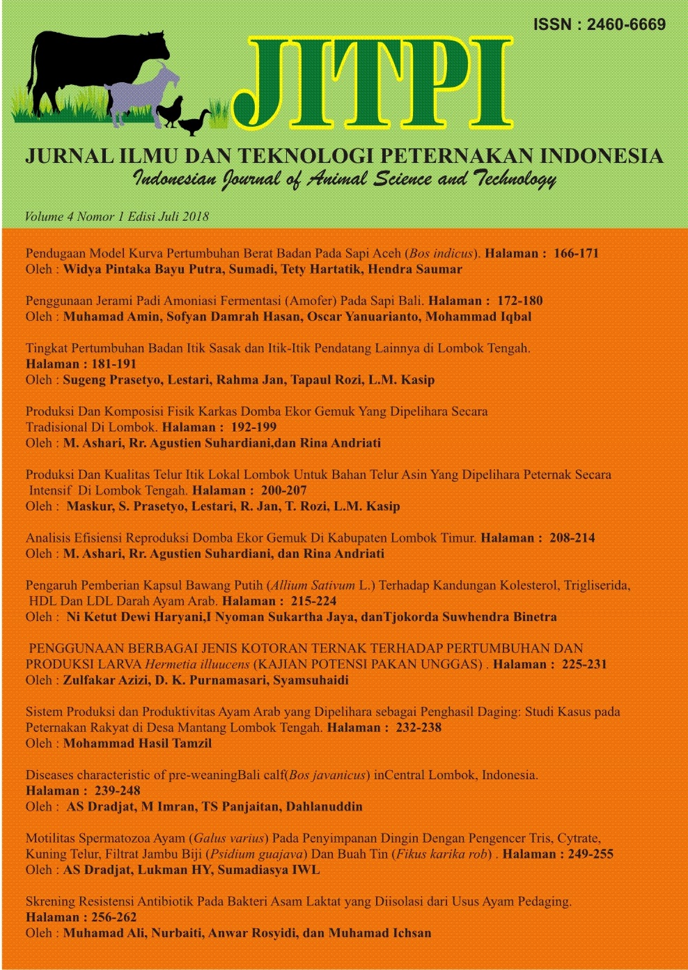 JURNAL ILMU DAN TEKNOLOGI PETERNAKAN INDONESIA Vol 3 2018/ Indonesian Journal of Animal Science and Technology Vol 3 2018